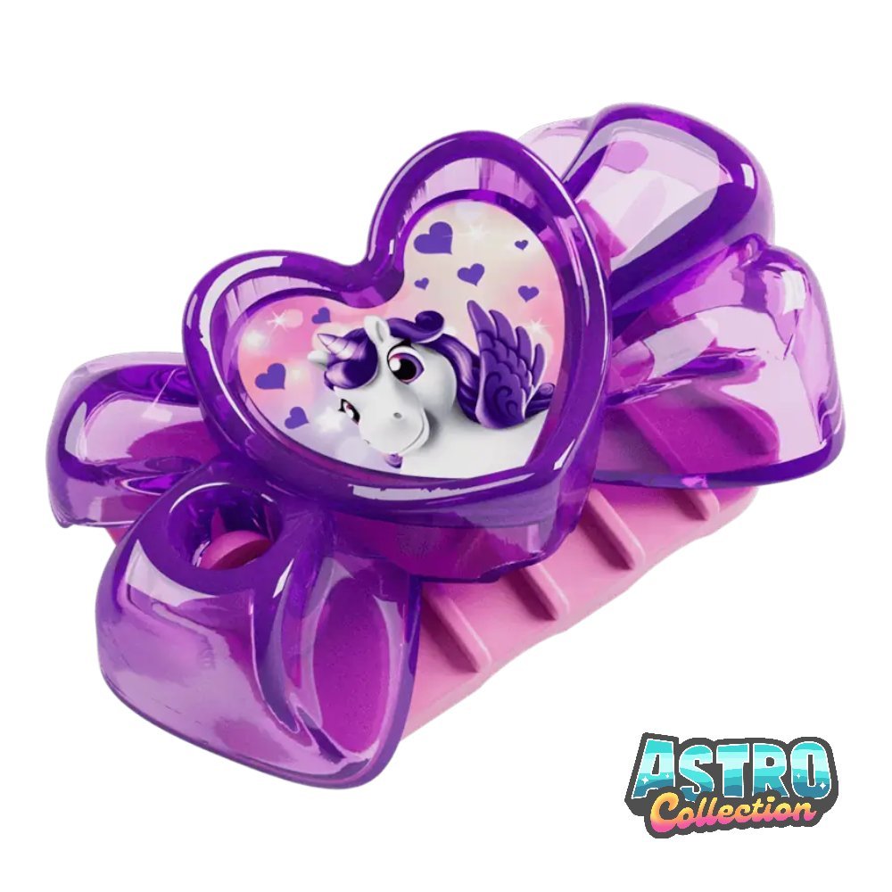 Sorpresine Unicorni 2025: VC165 - Molletta per capelli viola heart in vendita